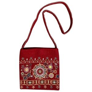 Embroidered Red Wool Blend Purse